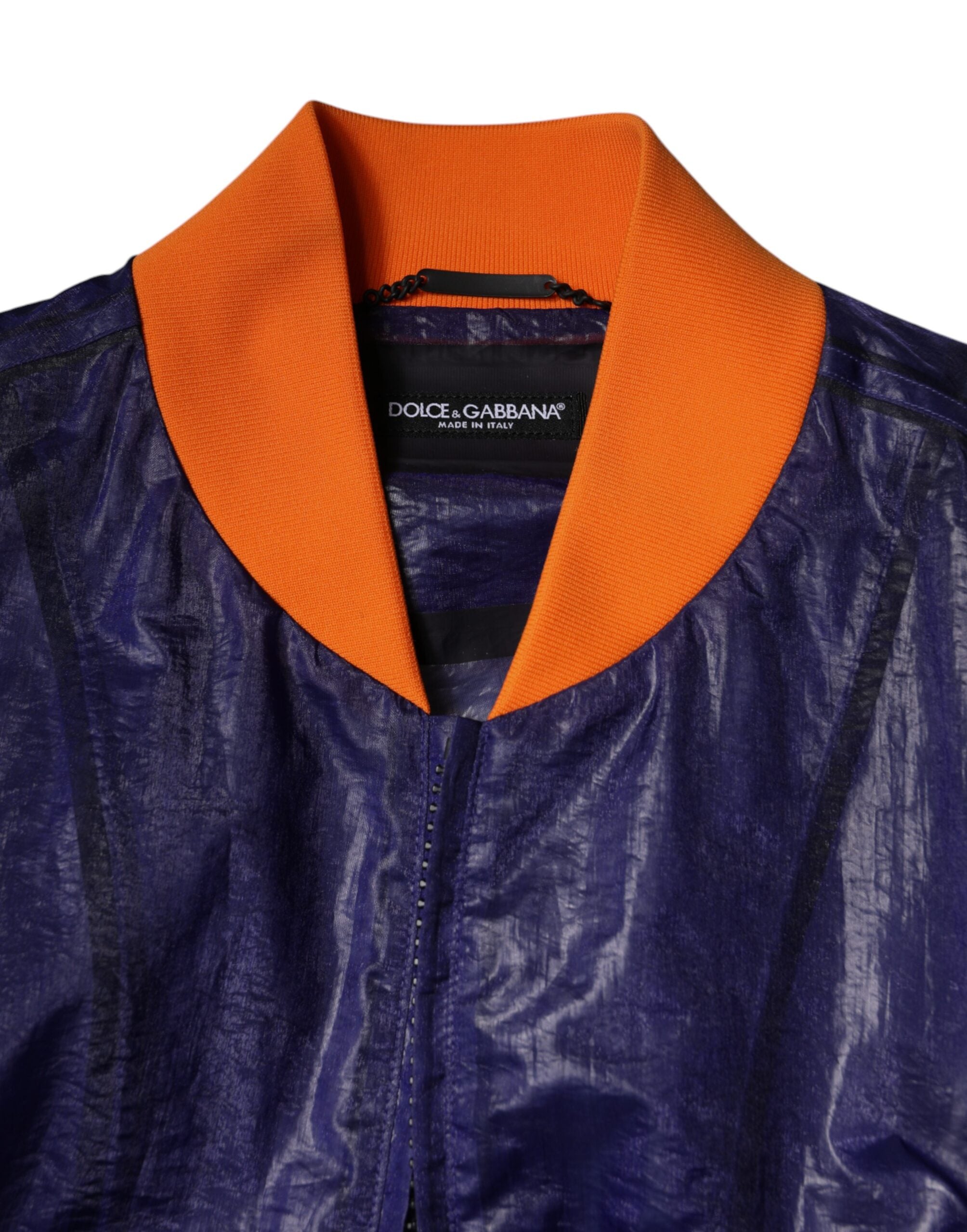 Dolce & Gabbana Blauw Katoenen Stretch Bomberjack met Volledige Rits