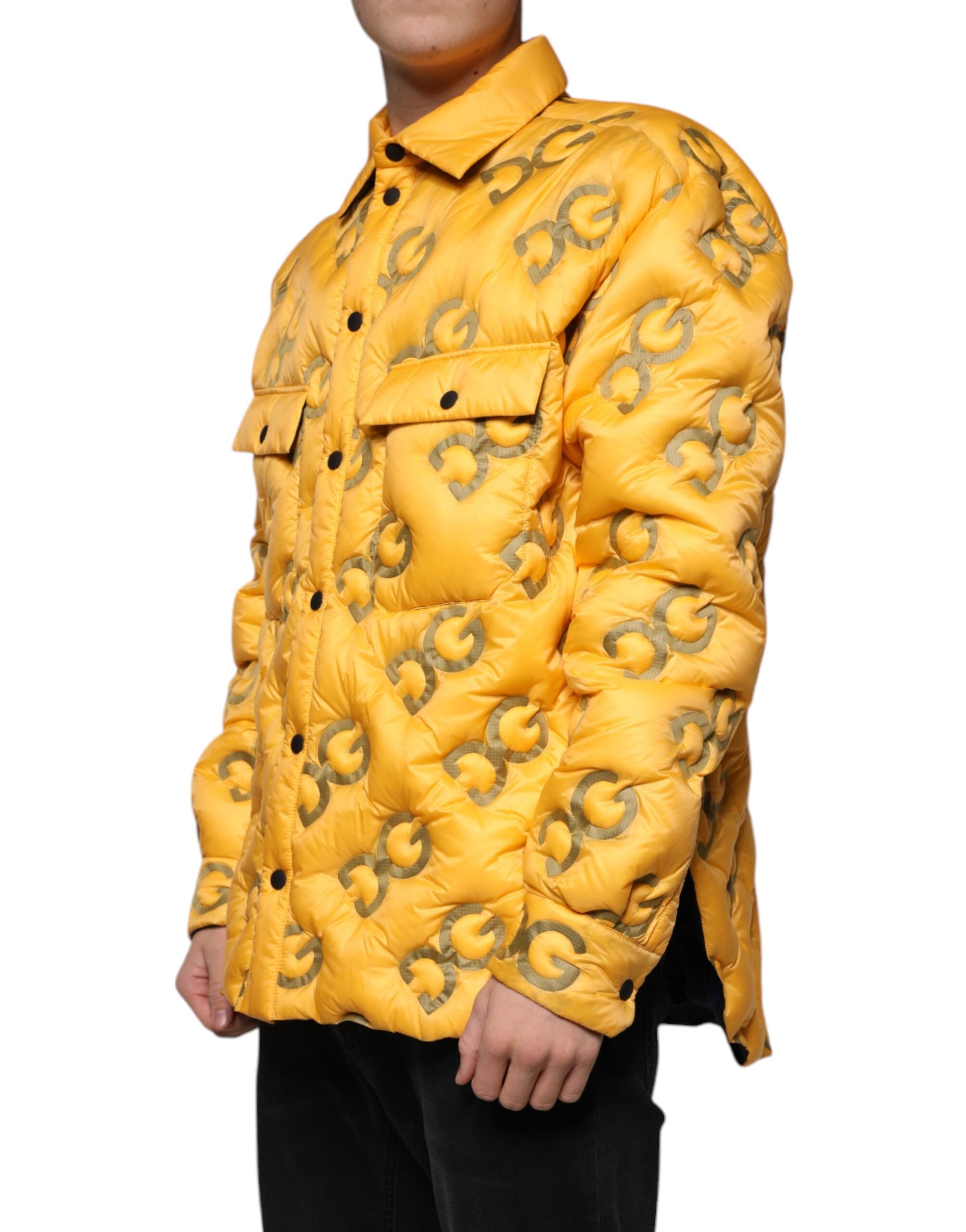 Dolce &amp; Gabbana – Gelbe, wattierte Blousonjacke mit Knöpfen und Logo