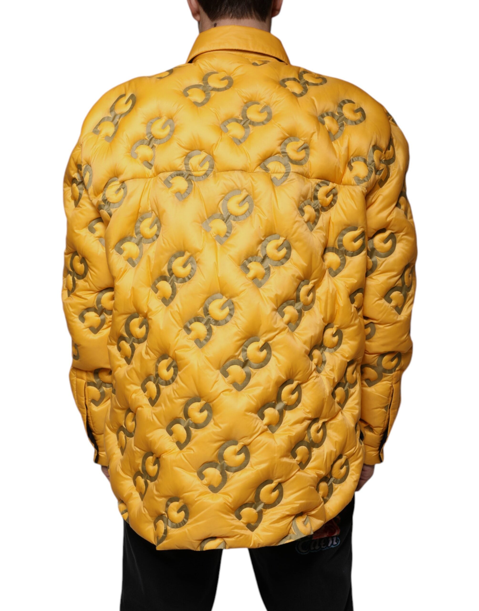 Dolce &amp; Gabbana – Gelbe, wattierte Blousonjacke mit Knöpfen und Logo