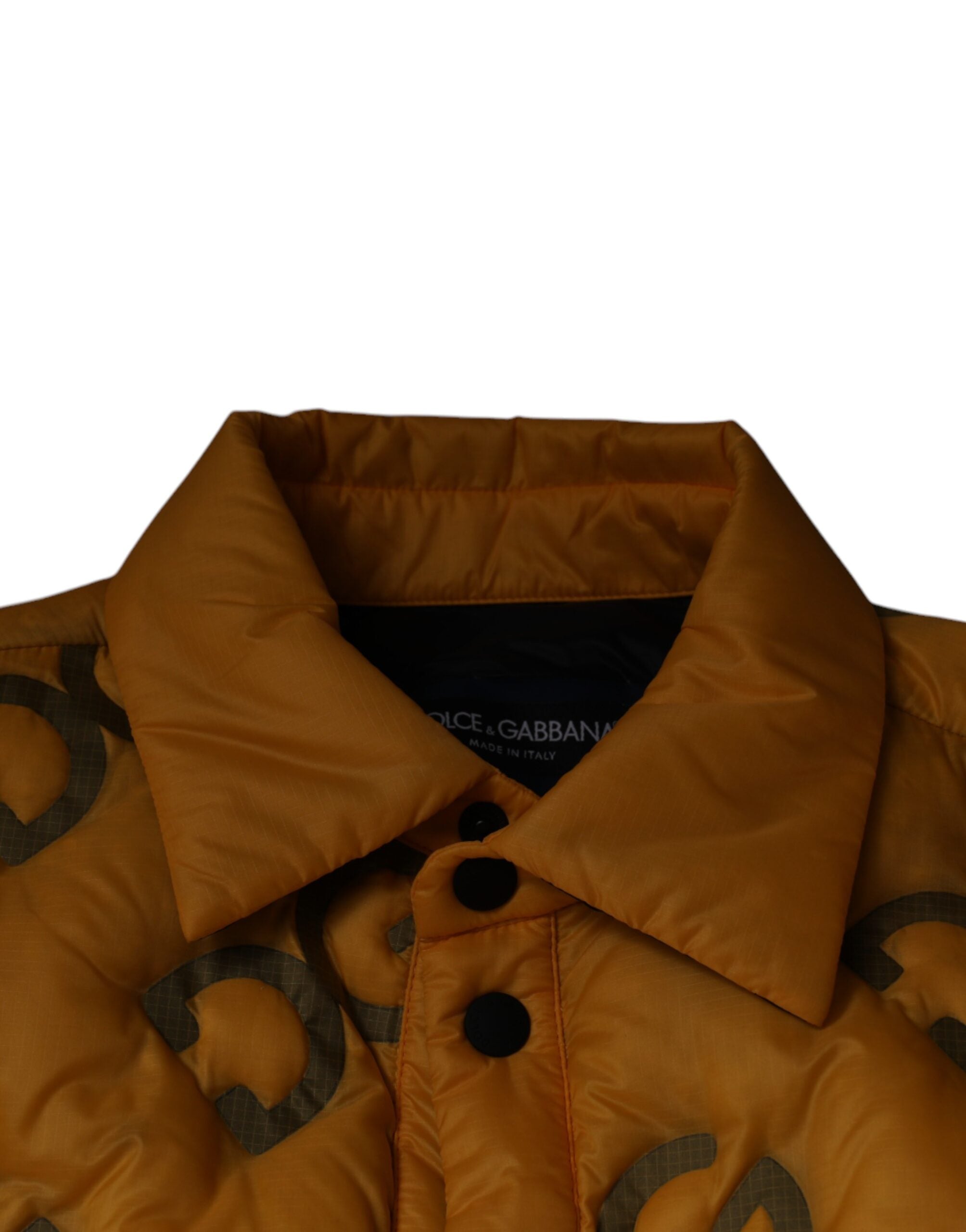 Dolce &amp; Gabbana – Gelbe, wattierte Blousonjacke mit Knöpfen und Logo
