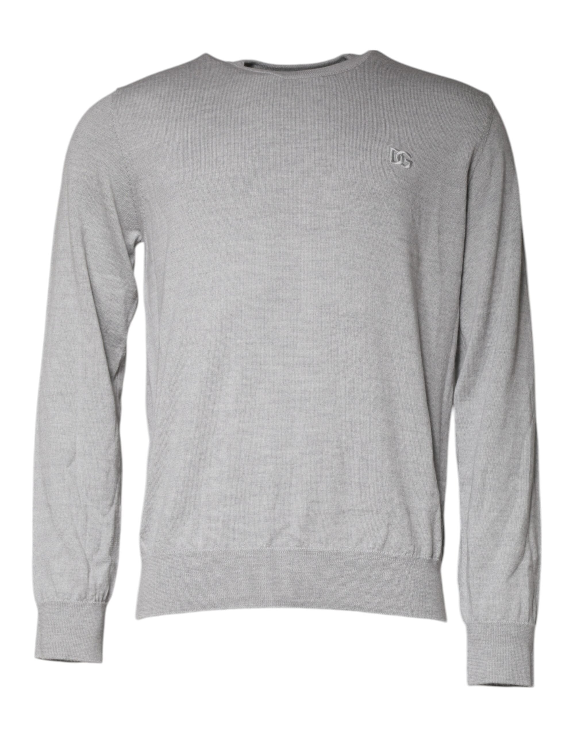 Dolce & Gabbana Hellgrauer Wollpullover mit Rundhalsausschnitt