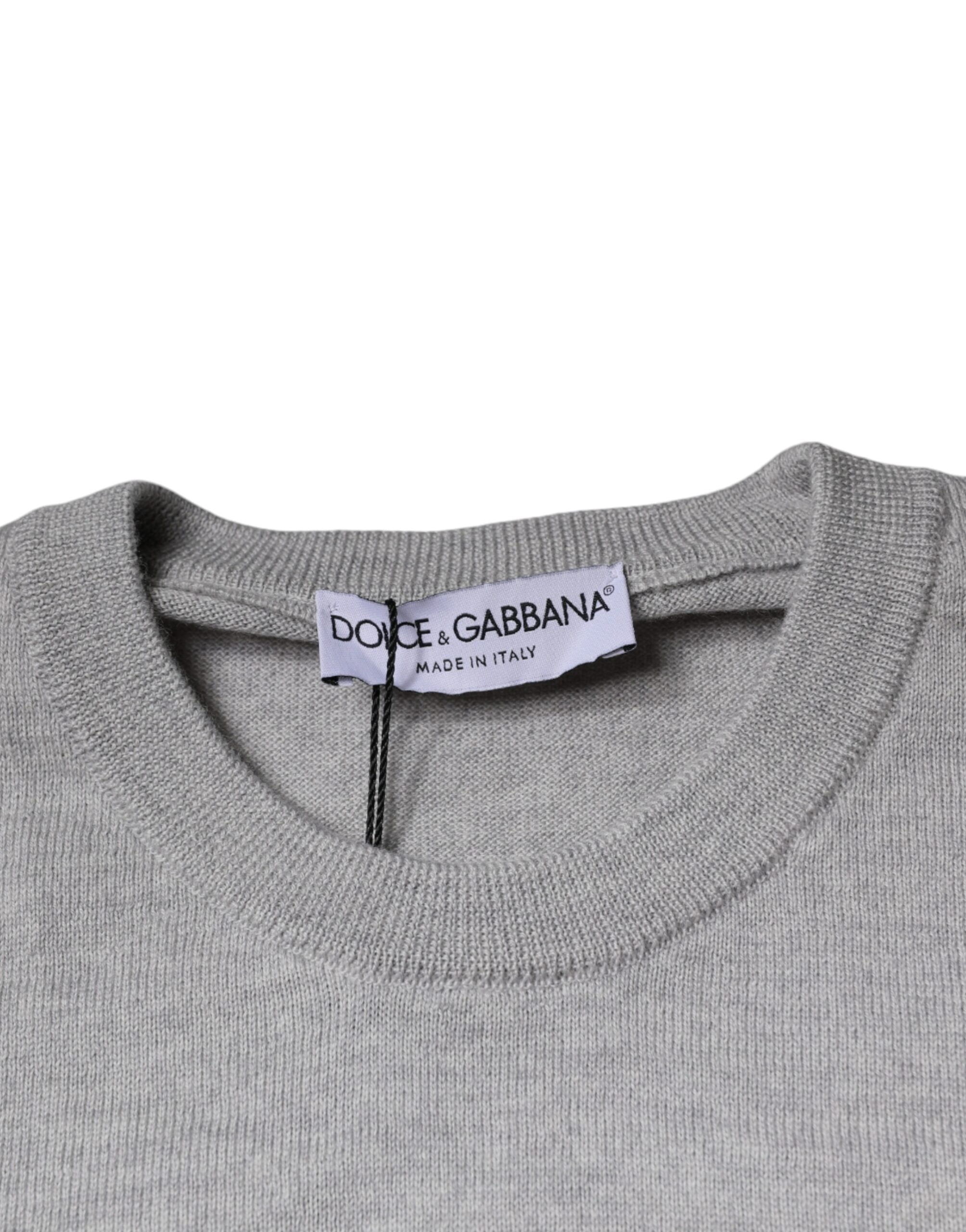 Dolce & Gabbana Hellgrauer Wollpullover mit Rundhalsausschnitt