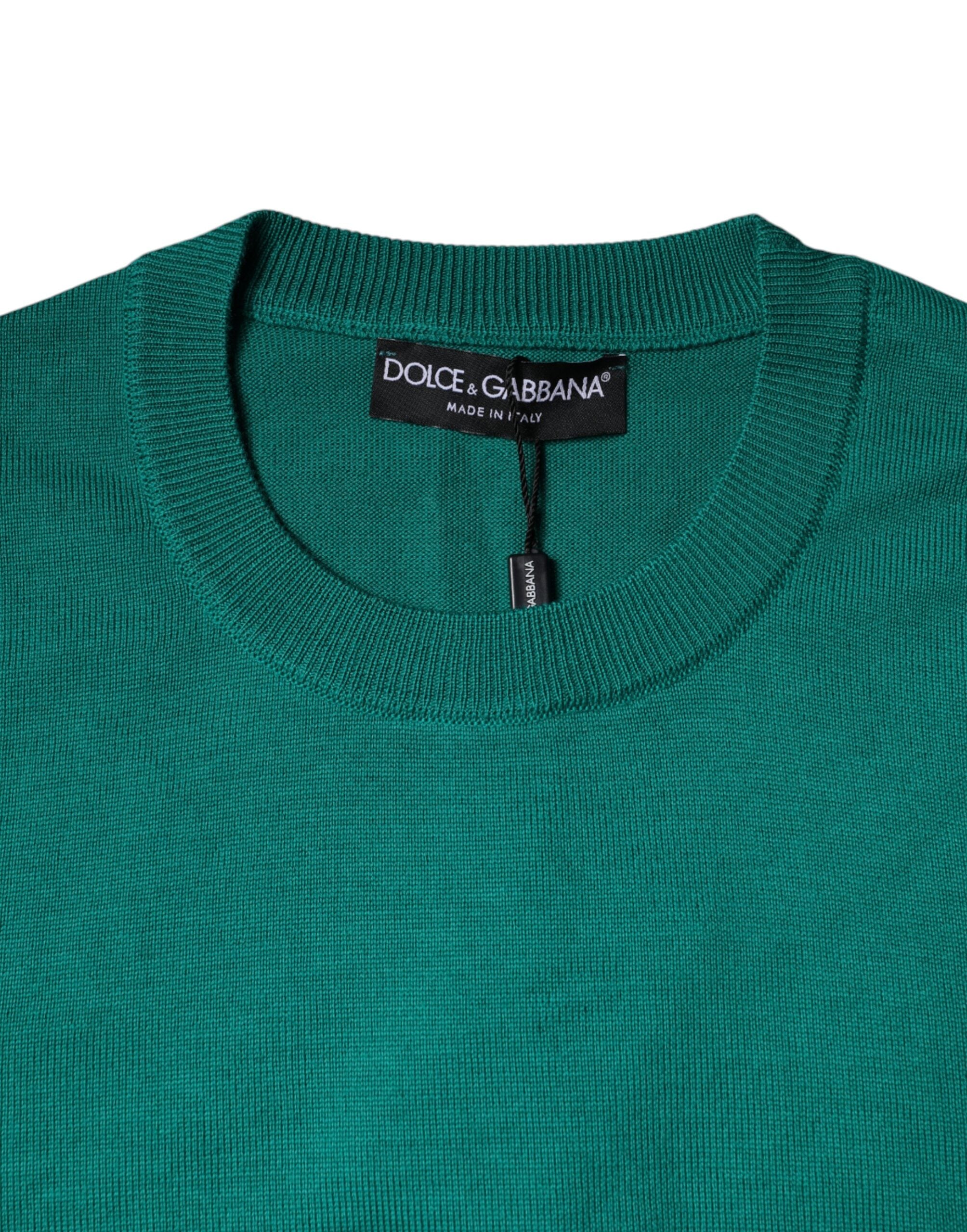 Dolce & Gabbana Groen Wollen Gebreide Trui met Ronde Hals