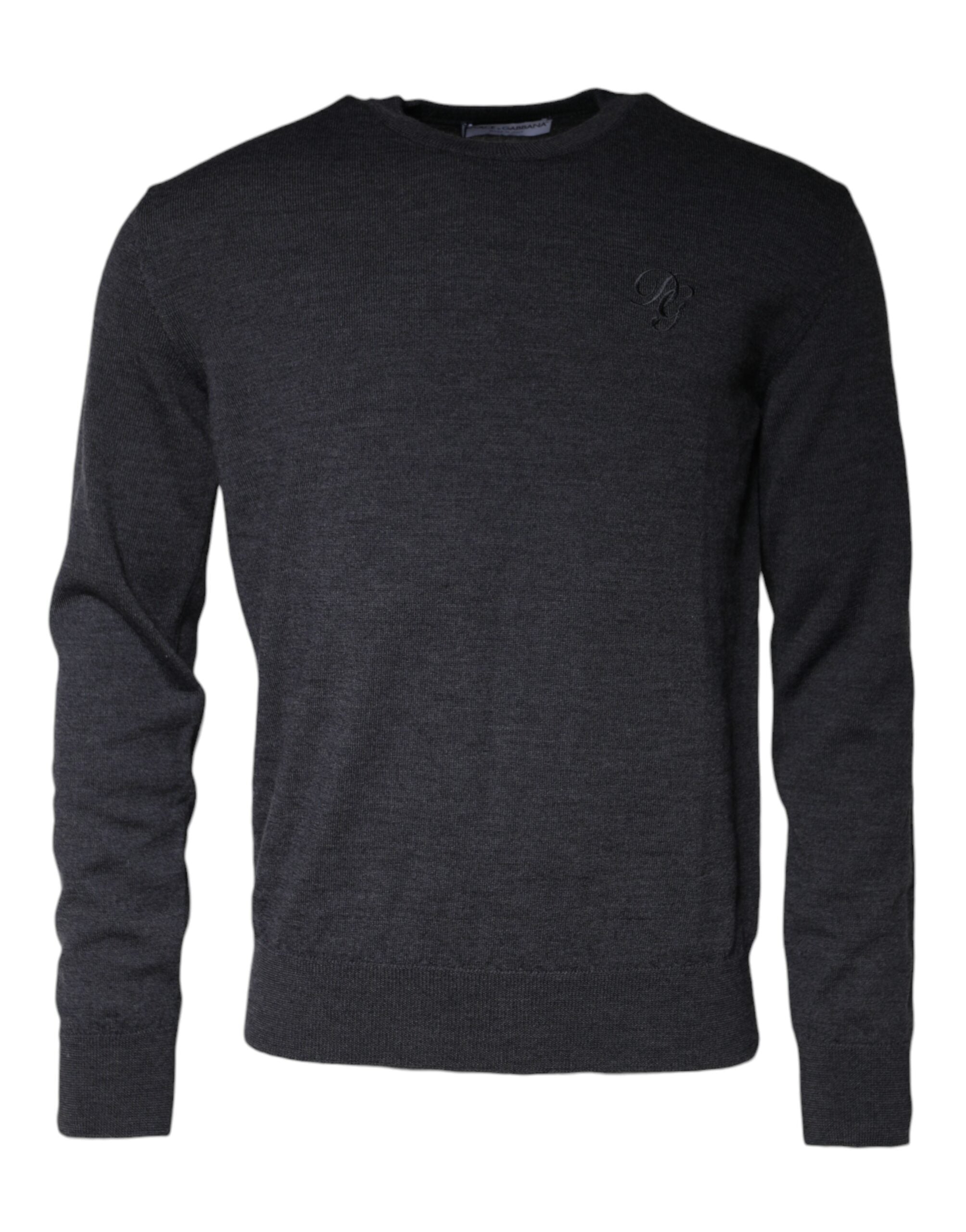 Dolce & Gabbana Dunkelgrauer Pullover aus Wolle mit Rundhalsausschnitt