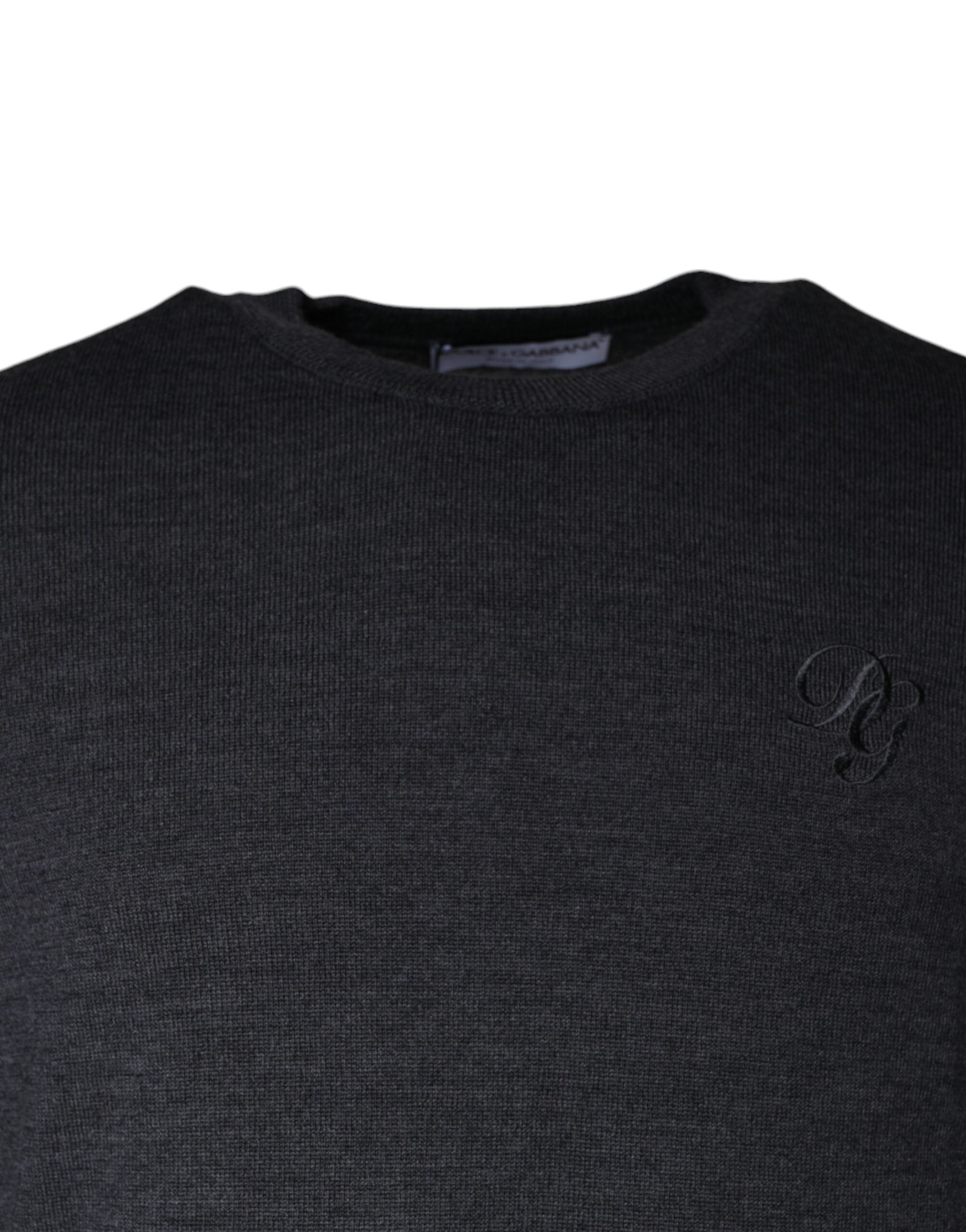 Dolce & Gabbana Dunkelgrauer Pullover aus Wolle mit Rundhalsausschnitt