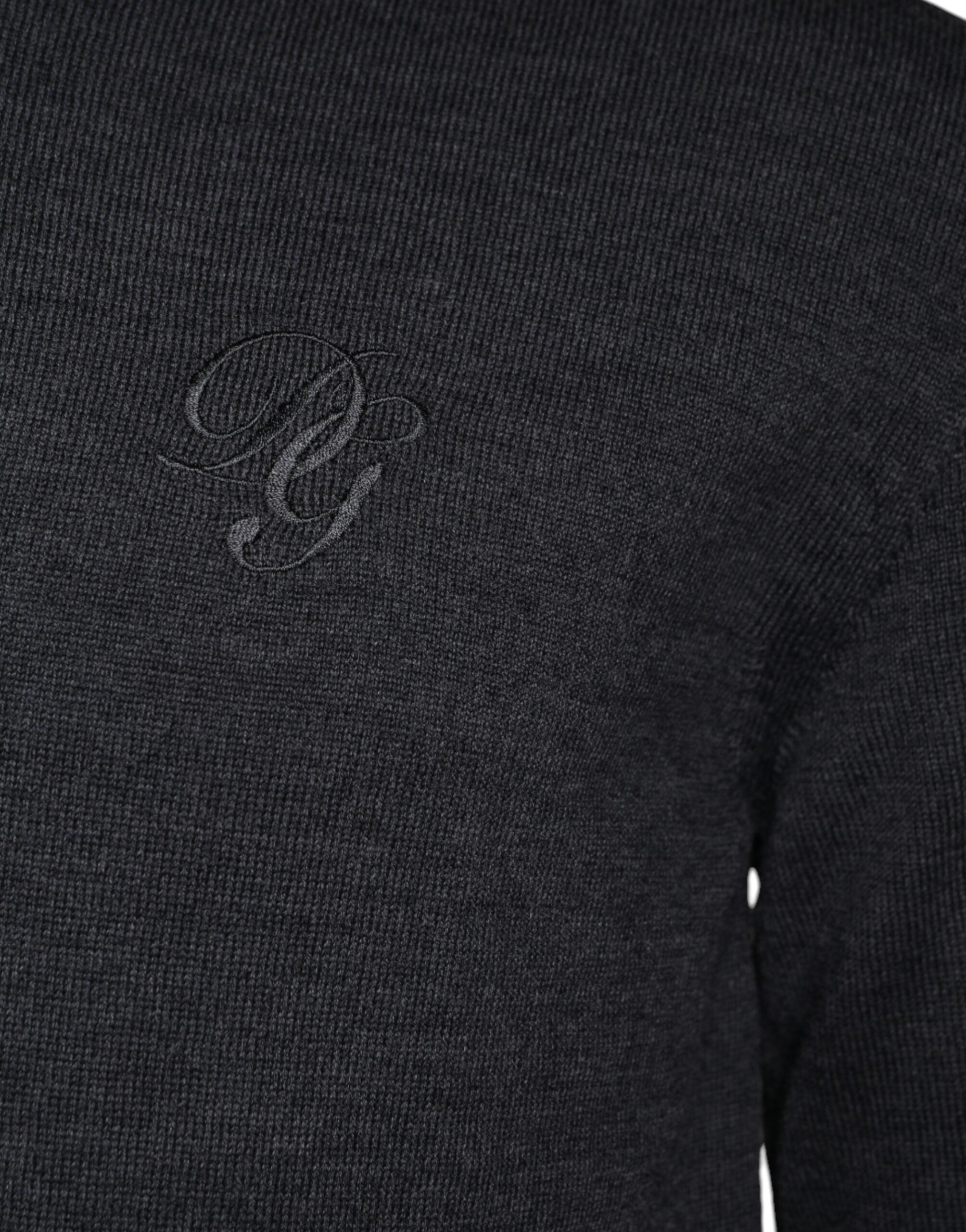 Dolce & Gabbana Dunkelgrauer Pullover aus Wolle mit Rundhalsausschnitt
