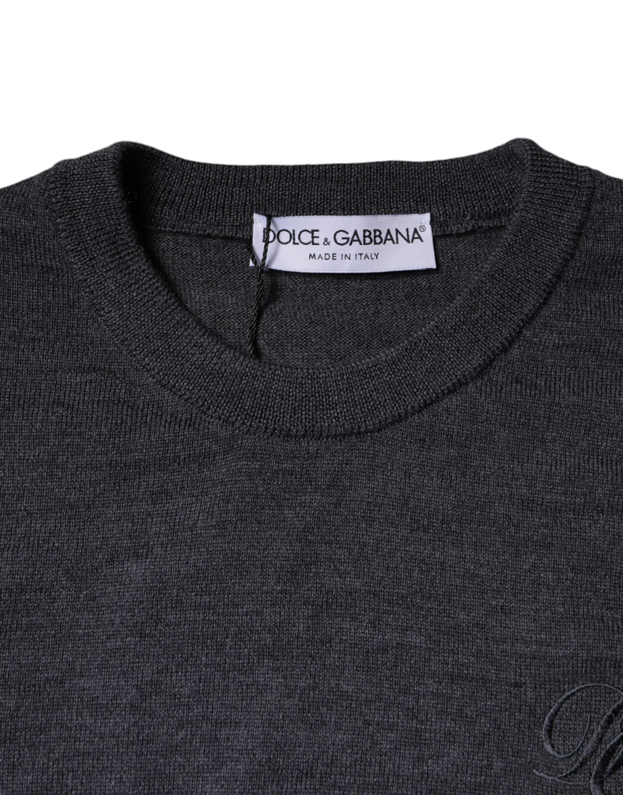 Dolce & Gabbana Dunkelgrauer Pullover aus Wolle mit Rundhalsausschnitt