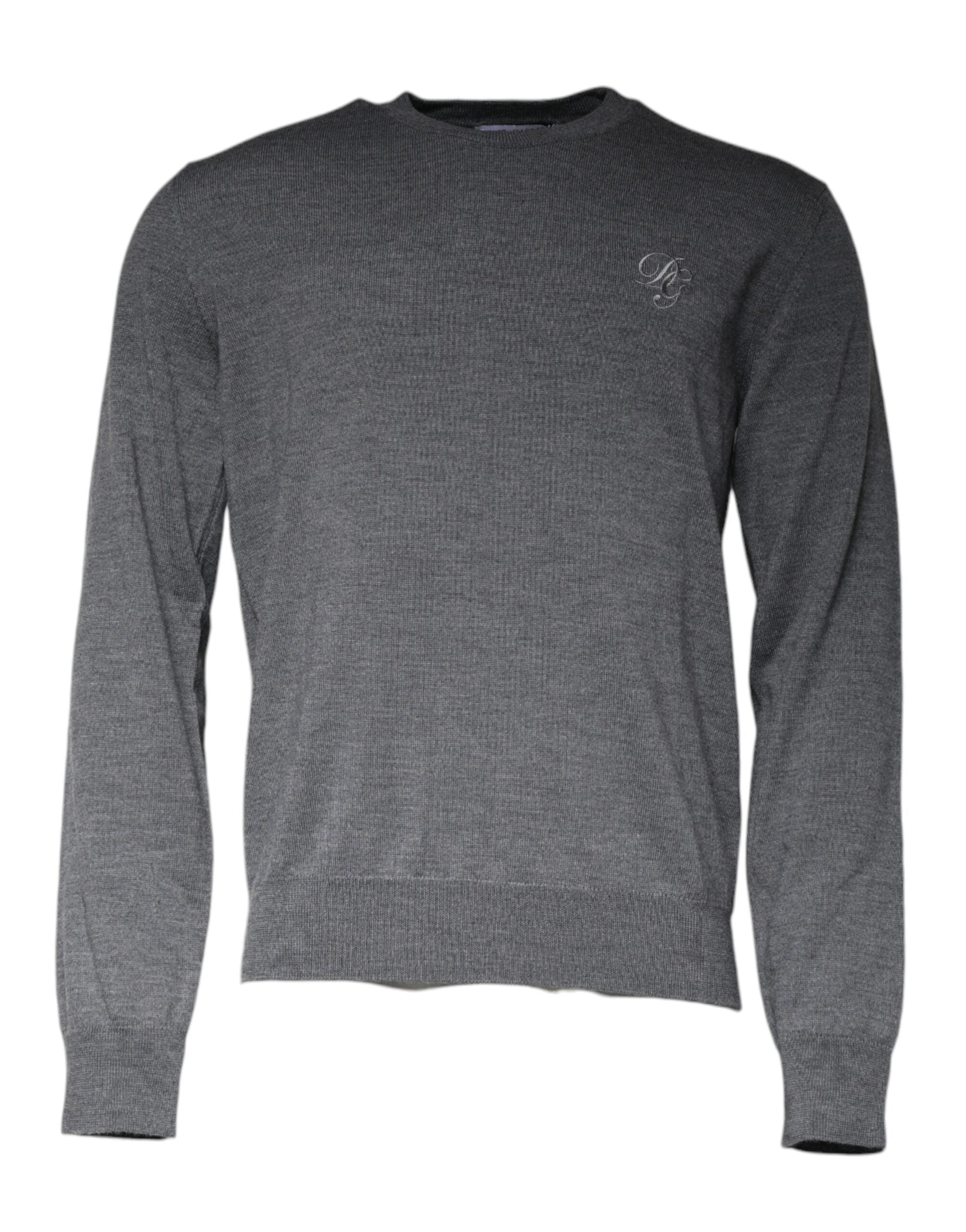 Dolce & Gabbana Dunkelgrauer Pullover aus Wolle mit Rundhalsausschnitt