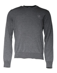 Dolce & Gabbana Dunkelgrauer Pullover aus Wolle mit Rundhalsausschnitt