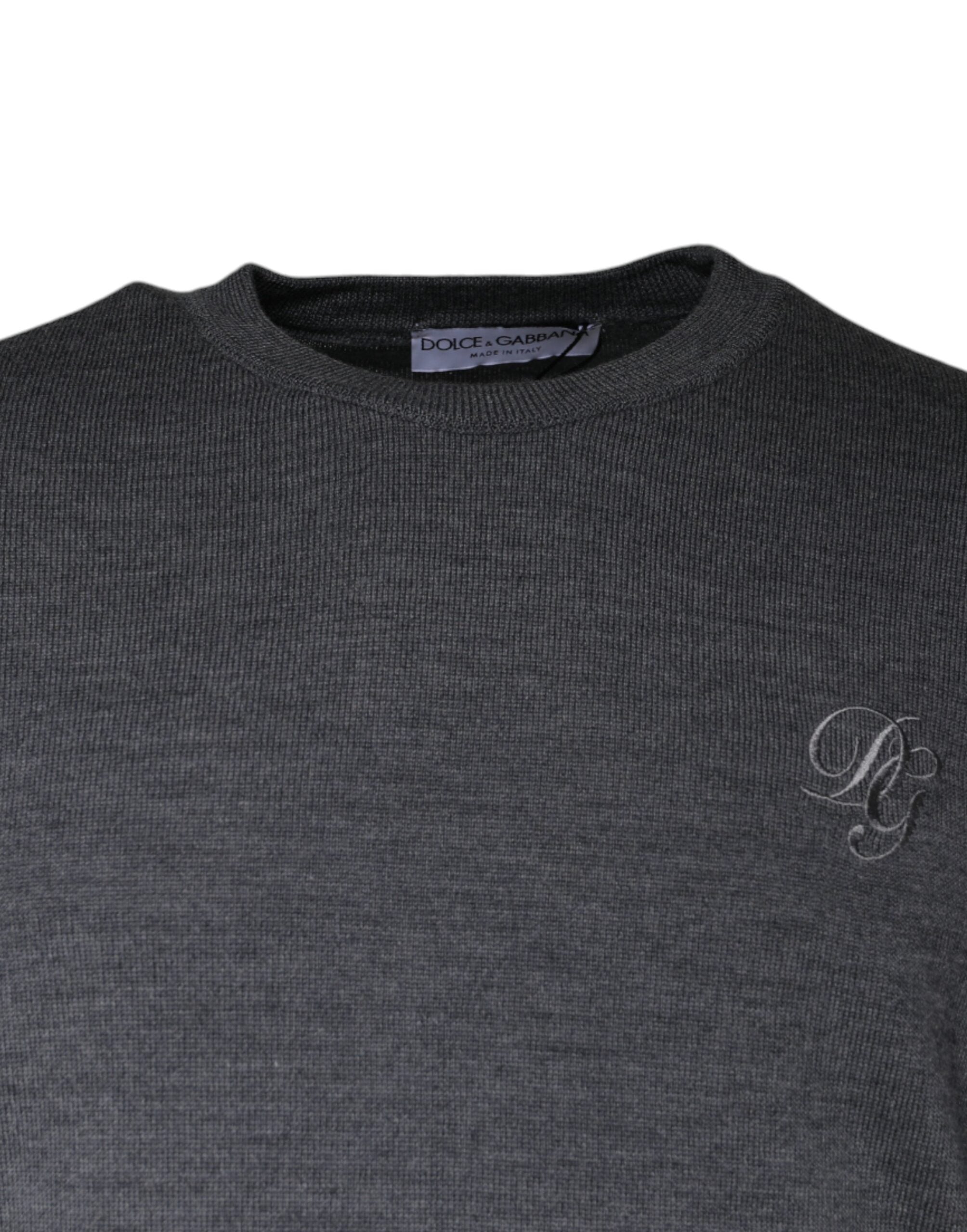 Dolce & Gabbana Dunkelgrauer Pullover aus Wolle mit Rundhalsausschnitt