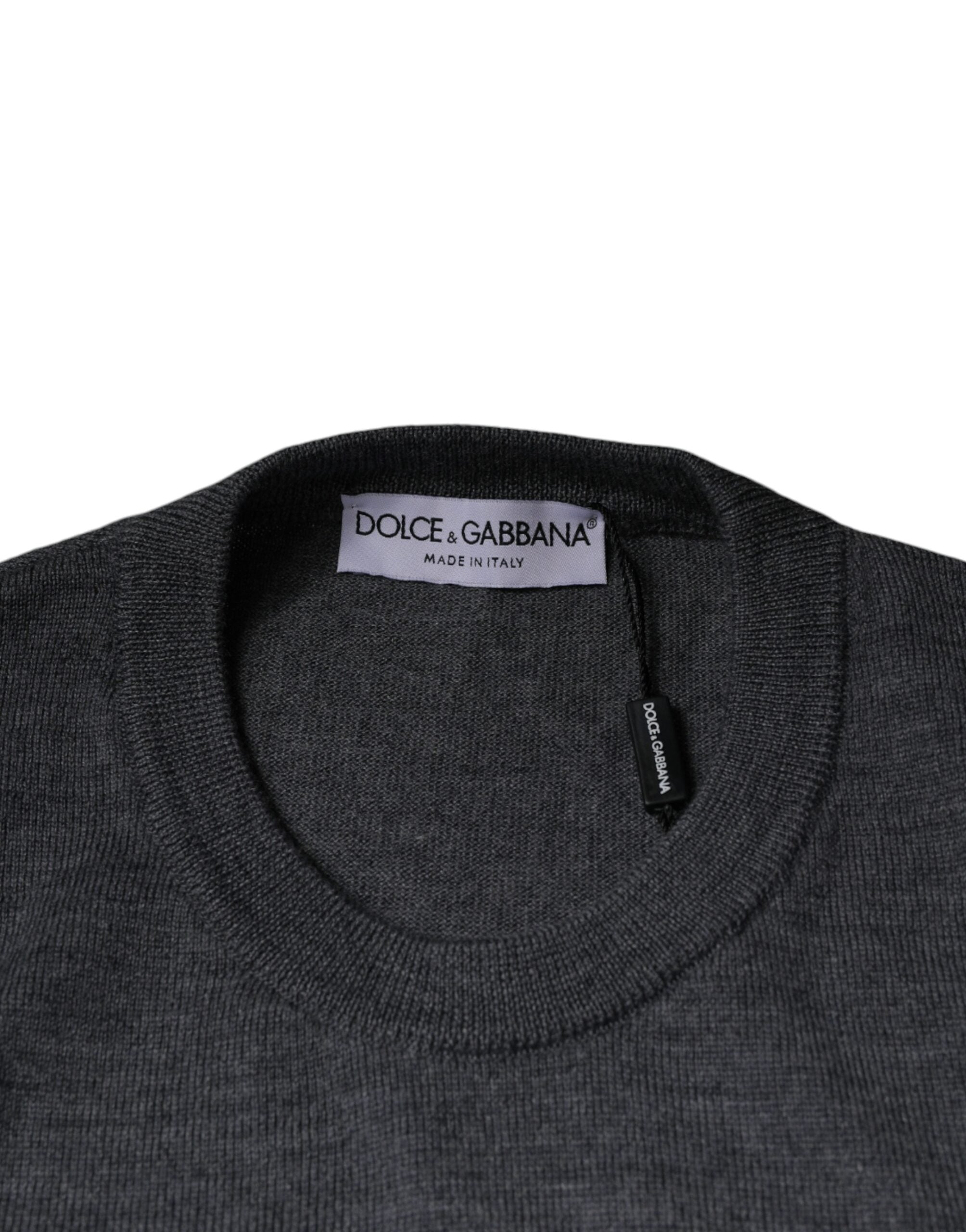 Dolce & Gabbana Dunkelgrauer Pullover aus Wolle mit Rundhalsausschnitt