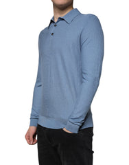 Dolce & Gabbana Hemelsblauwe Zijden Herenpullover met Kraag
