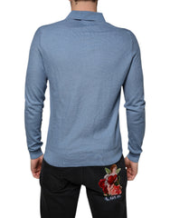 Dolce & Gabbana Hemelsblauwe Zijden Herenpullover met Kraag