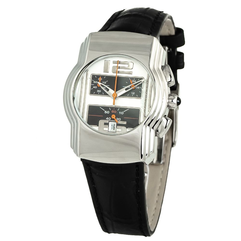 Chronotech schwarze Leder-Armbanduhr