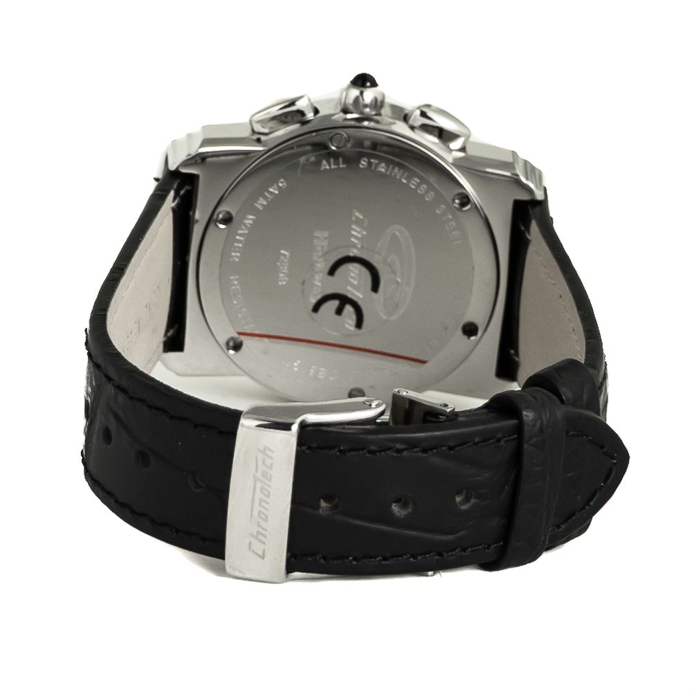 Chronotech schwarze Leder-Armbanduhr