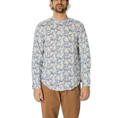 Gianni Lupo Blaues Leinenhemd mit Muster