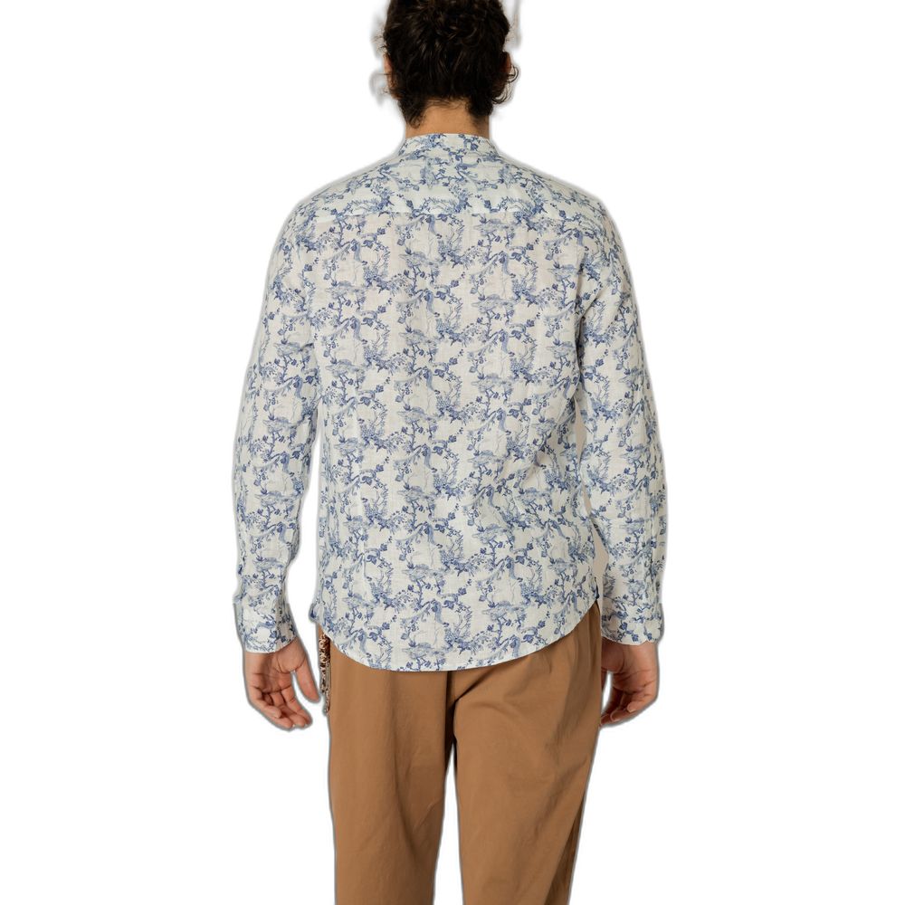 Gianni Lupo Blaues Leinenhemd mit Muster