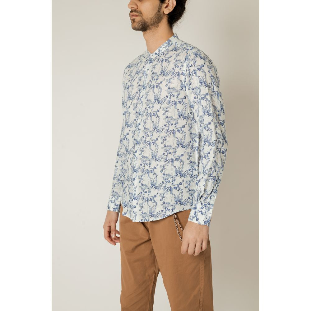 Gianni Lupo Blaues Leinenhemd mit Muster