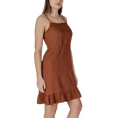 B.Young Braunes Leinen-Midikleid