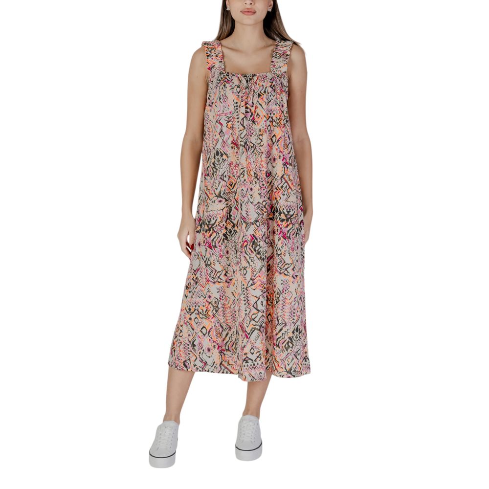 B.Young Mehrfarbiges langes Baumwollkleid