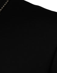 Dolce & Gabbana Schwarzes T-Shirt aus Baumwolle mit bestickter Halskette