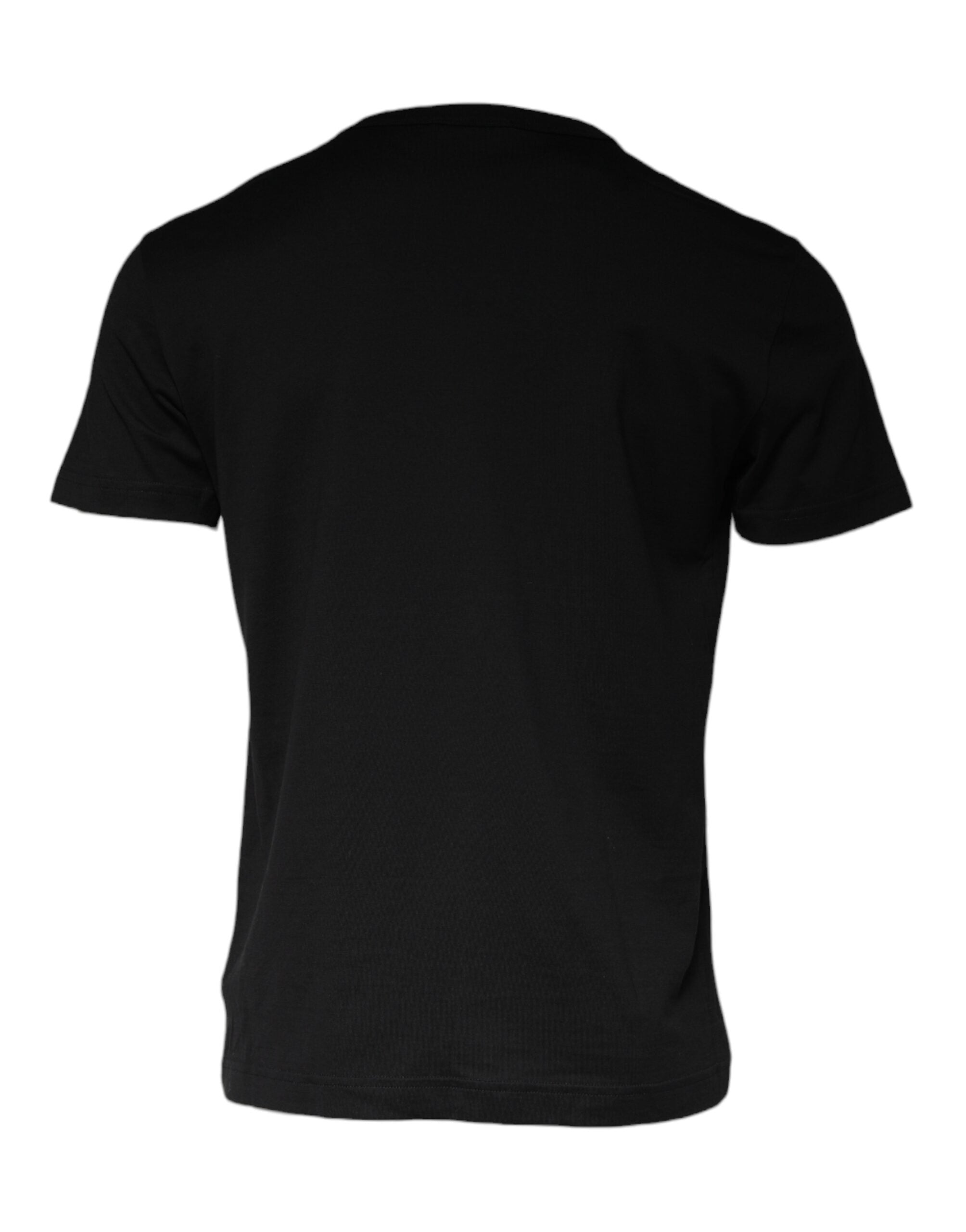 Dolce & Gabbana Schwarzes T-Shirt aus Baumwolle mit bestickter Halskette