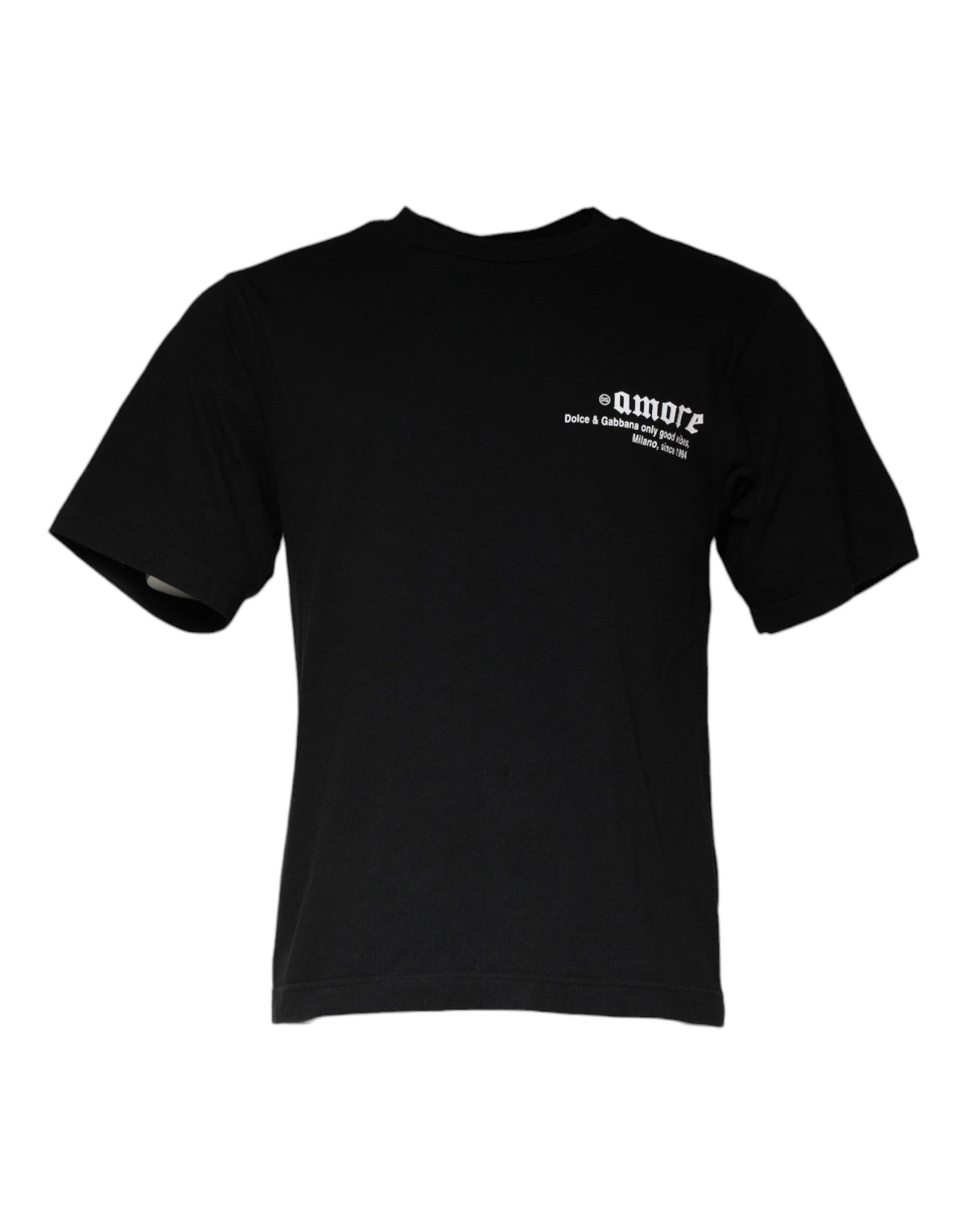 Dolce & Gabbana Schwarzes T-Shirt aus Baumwolle mit Amore-Print und Rundhalsausschnitt