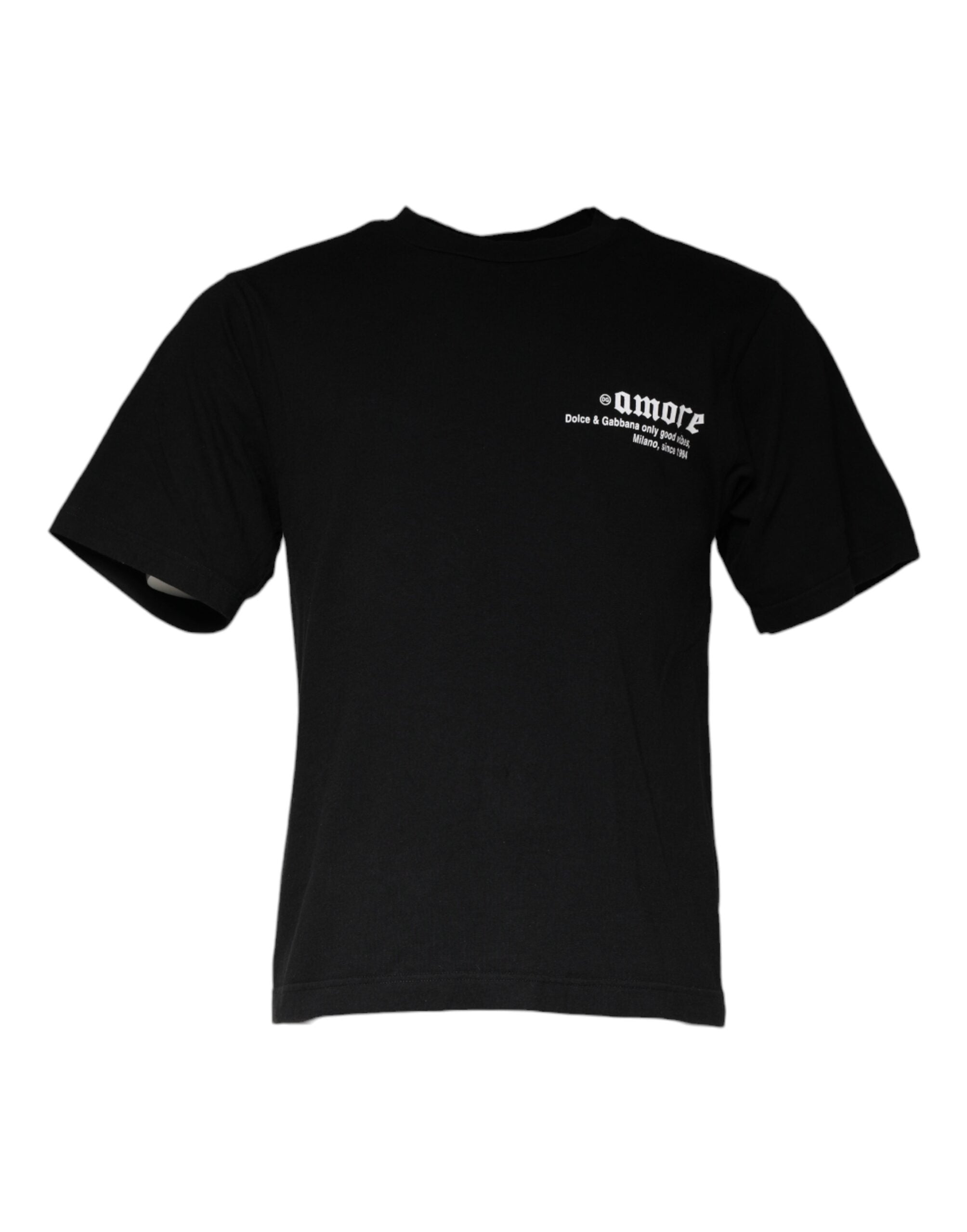 Dolce & Gabbana Schwarzes T-Shirt aus Baumwolle mit Amore-Print und Rundhalsausschnitt