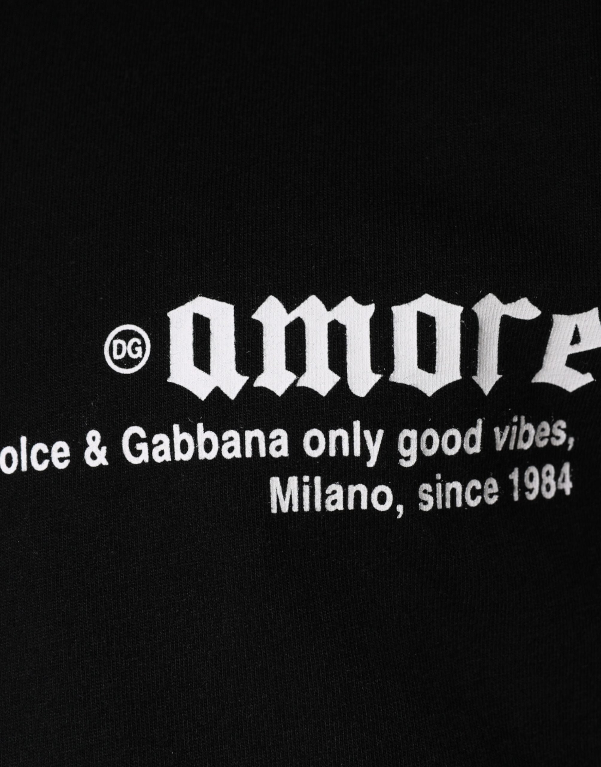 Dolce & Gabbana Schwarzes T-Shirt aus Baumwolle mit Amore-Print und Rundhalsausschnitt
