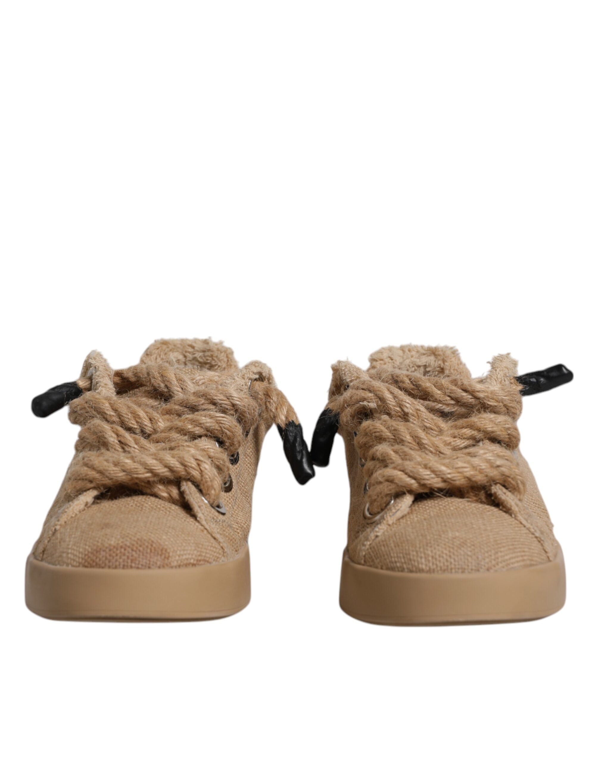 Dolce &amp; Gabbana Braun Jute Stoff Low Top Herren Sneakers Schuhe