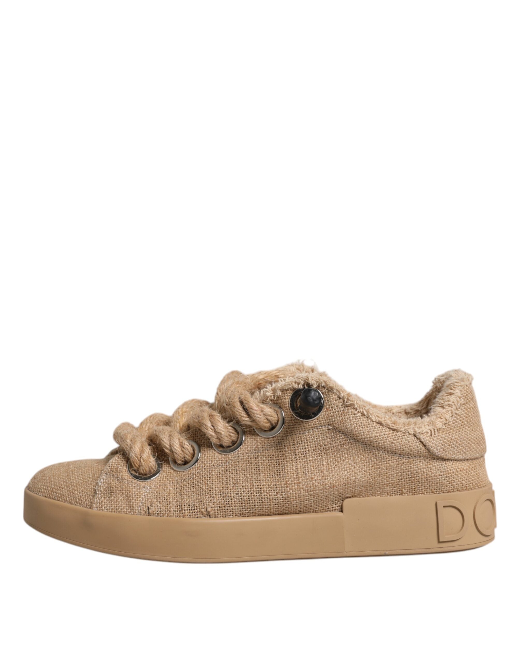 Dolce &amp; Gabbana Braun Jute Stoff Low Top Herren Sneakers Schuhe