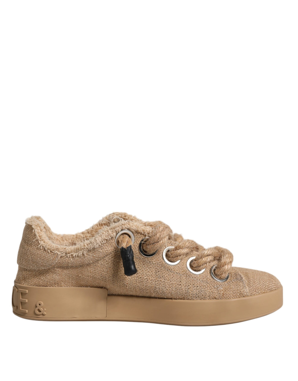 Dolce &amp; Gabbana Braun Jute Stoff Low Top Herren Sneakers Schuhe