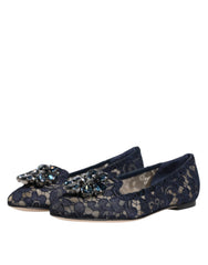 Dolce & Gabbana Blauwe Taormina Kant Kristallen Platte Schoenen