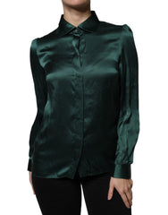 Dolce & Gabbana Donkergroene Zijden Blouse met Knoopsluiting en Lange Mouwen