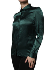 Dolce & Gabbana Donkergroene Zijden Blouse met Knoopsluiting en Lange Mouwen