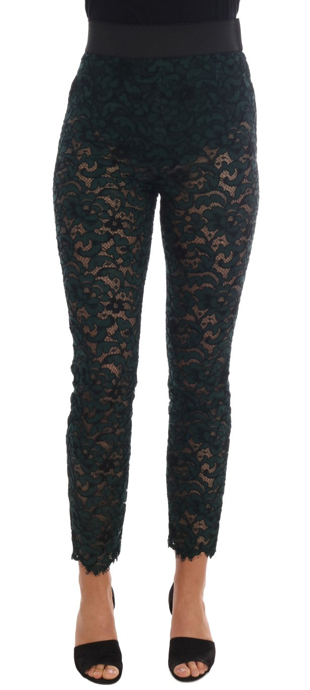 Dolce & Gabbana Grüne Leggings aus Blumenspitze