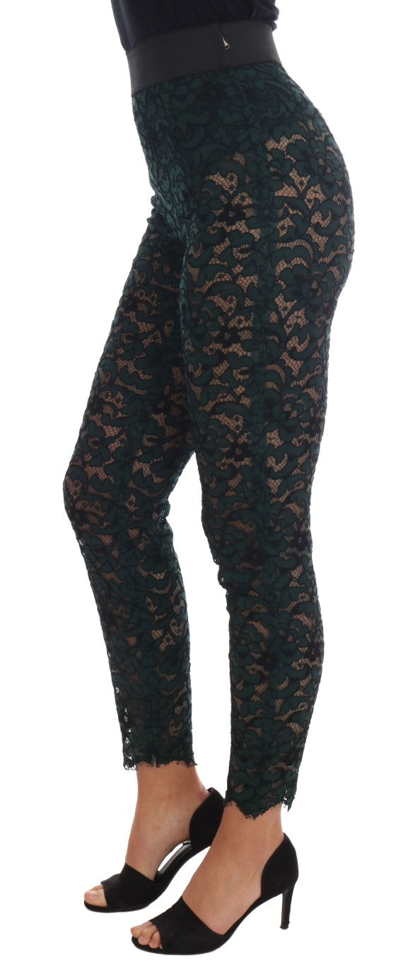Dolce & Gabbana Grüne Leggings aus Blumenspitze