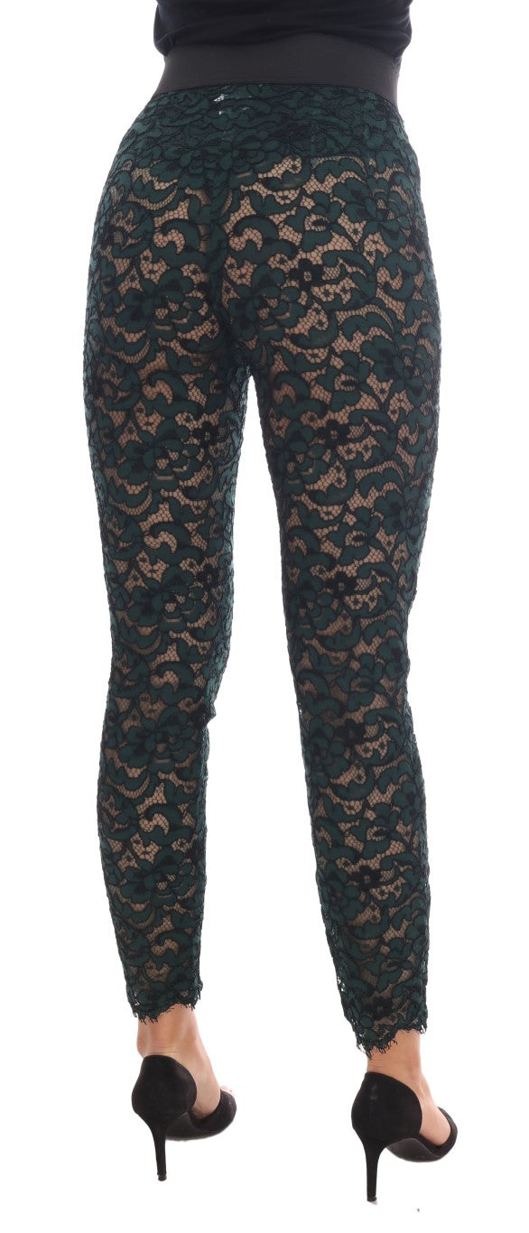 Dolce & Gabbana Grüne Leggings aus Blumenspitze