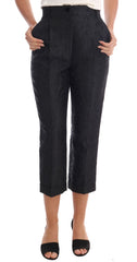 Dolce & Gabbana Zwarte Gebloemde Brokaat Capri Broek
