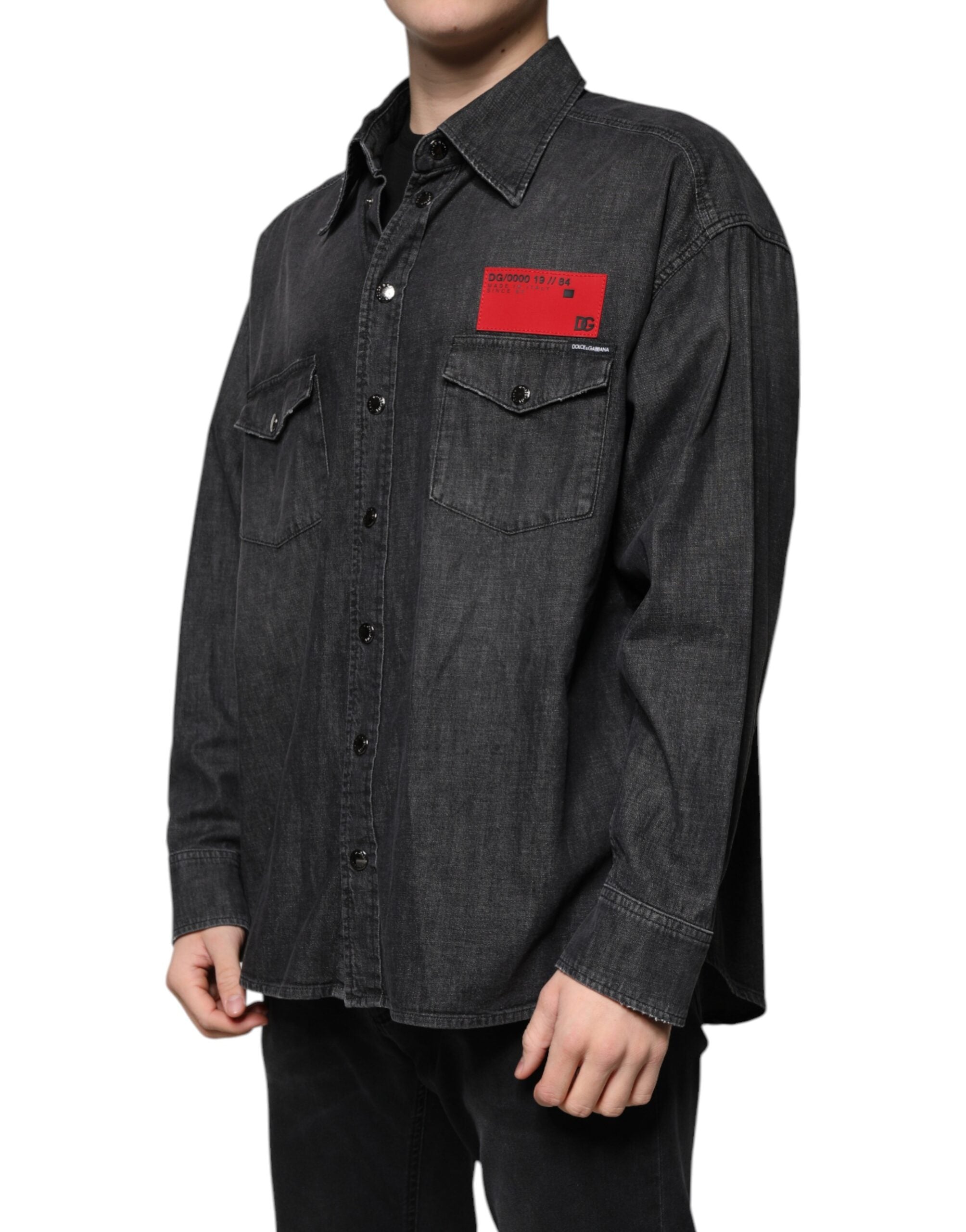 Dolce & Gabbana Zwart Katoenen Denim Overhemd met Logoknopen