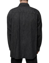 Dolce & Gabbana Zwart Katoenen Denim Overhemd met Logoknopen
