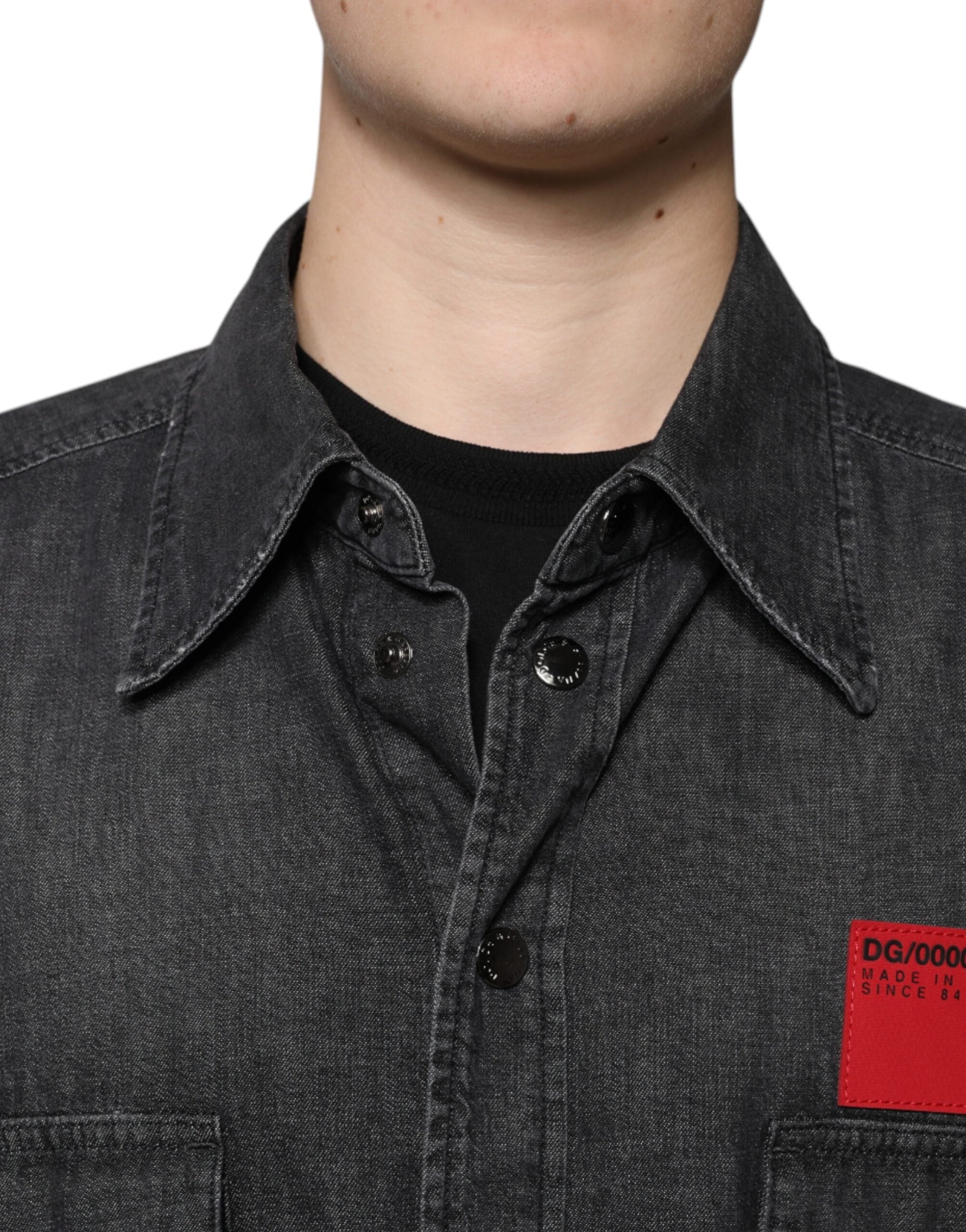 Dolce & Gabbana Zwart Katoenen Denim Overhemd met Logoknopen