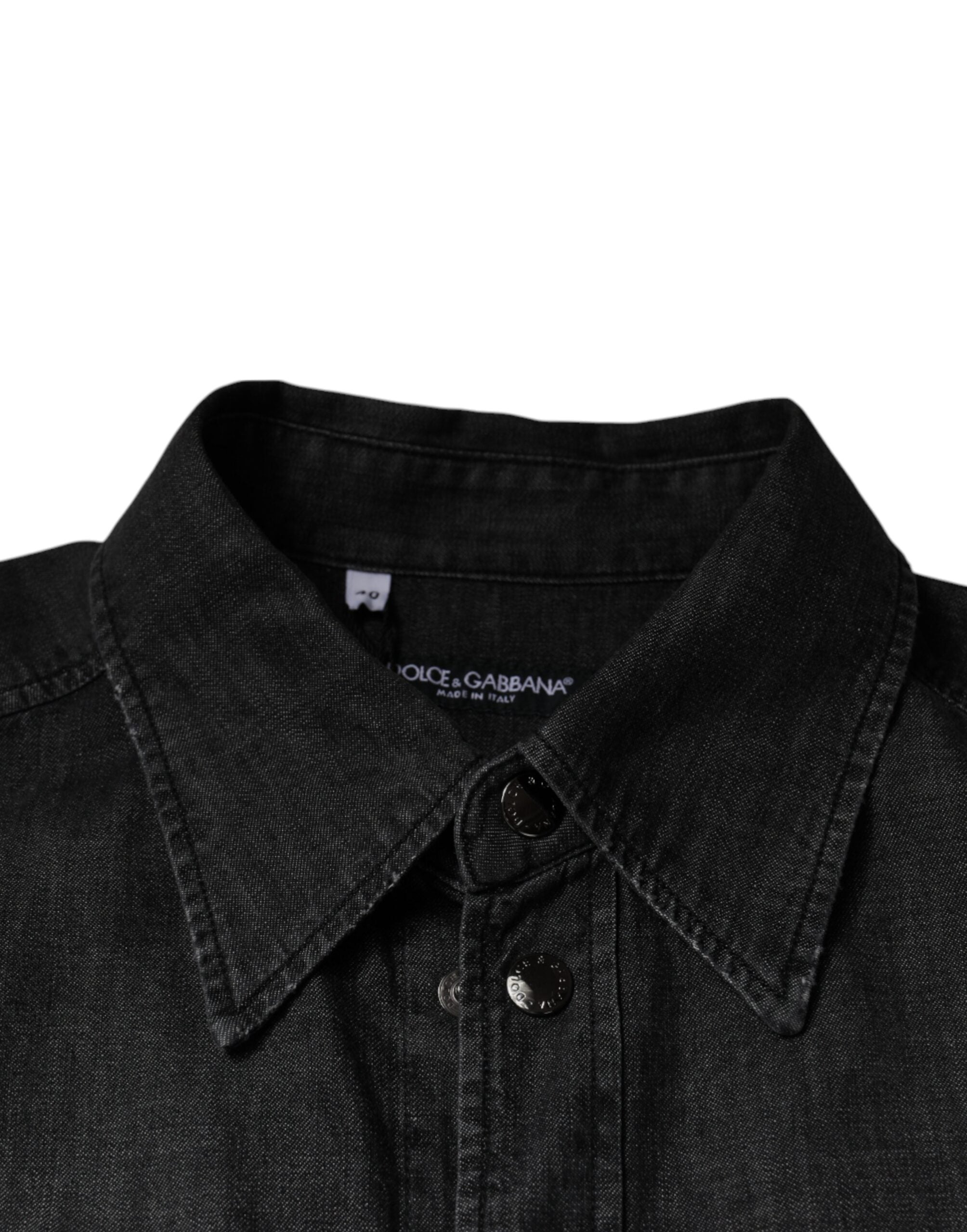 Dolce & Gabbana Zwart Katoenen Denim Overhemd met Logoknopen
