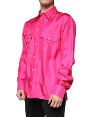 Dolce &amp; Gabbana Herrenhemd mit Button-Down-Kragen aus Seide in Rosa