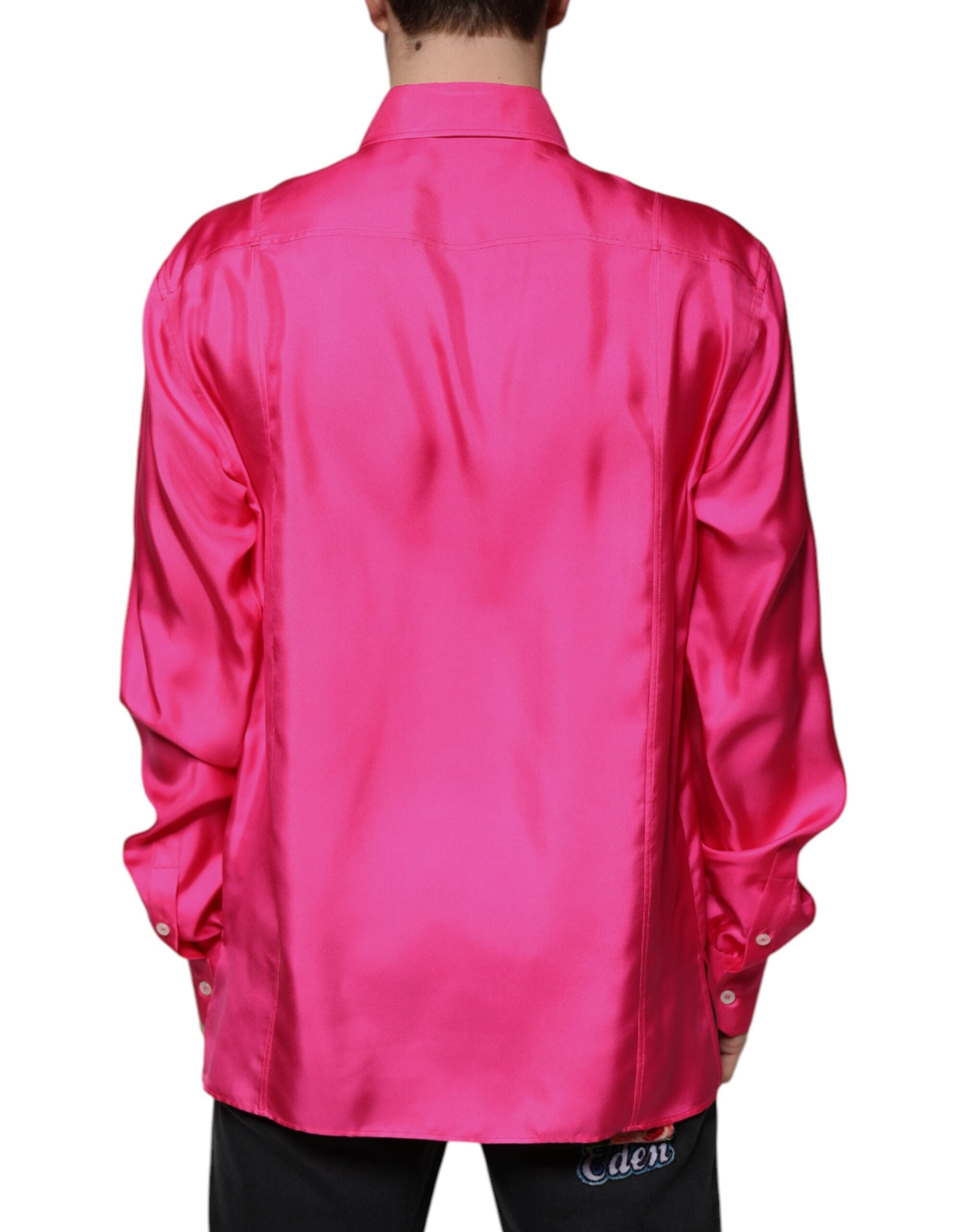 Dolce &amp; Gabbana Herrenhemd mit Button-Down-Kragen aus Seide in Rosa