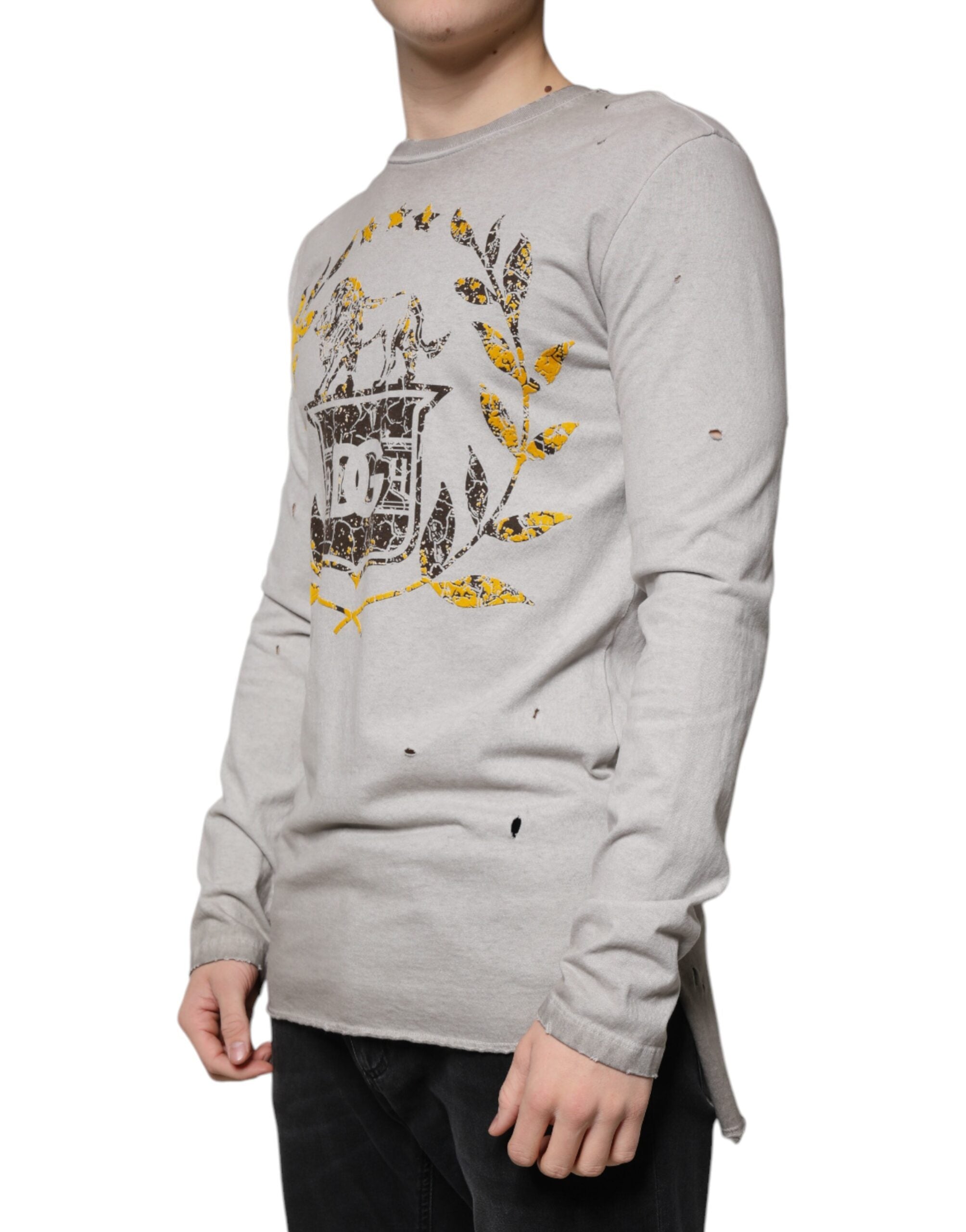 Dolce & Gabbana Grauer Pullover mit Rundhalsausschnitt aus bedruckter Baumwolle