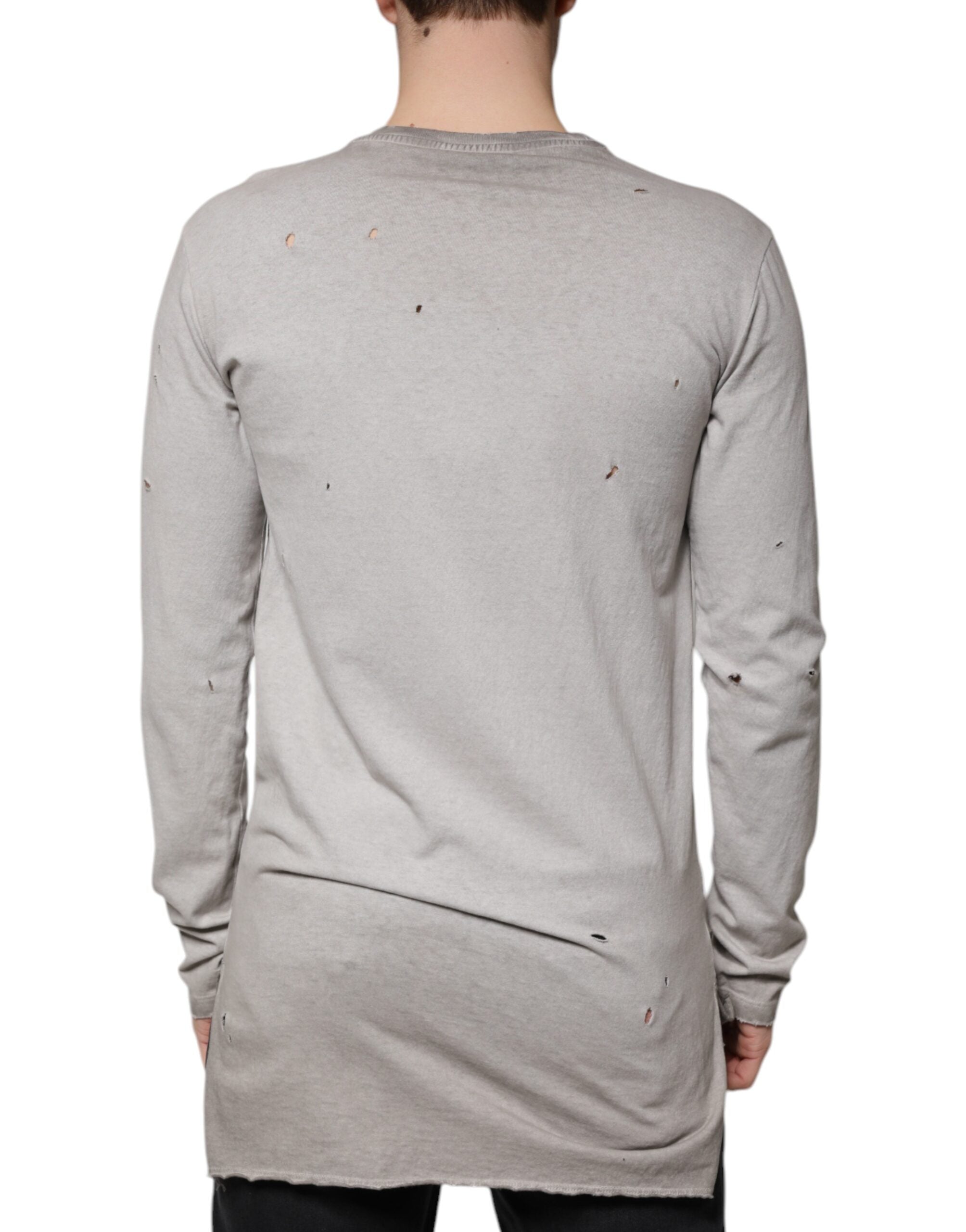 Dolce & Gabbana Grauer Pullover mit Rundhalsausschnitt aus bedruckter Baumwolle