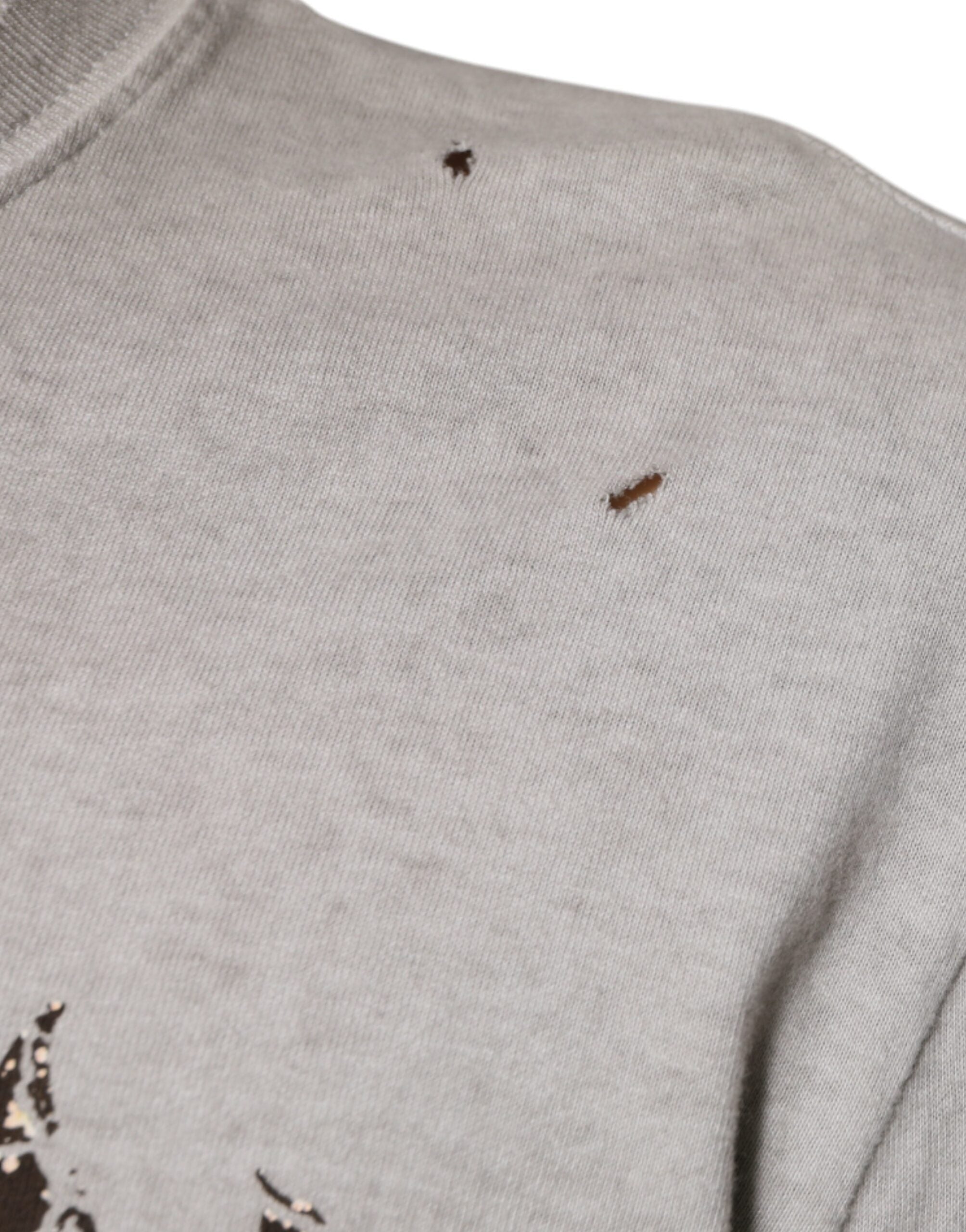 Dolce & Gabbana Grauer Pullover mit Rundhalsausschnitt aus bedruckter Baumwolle