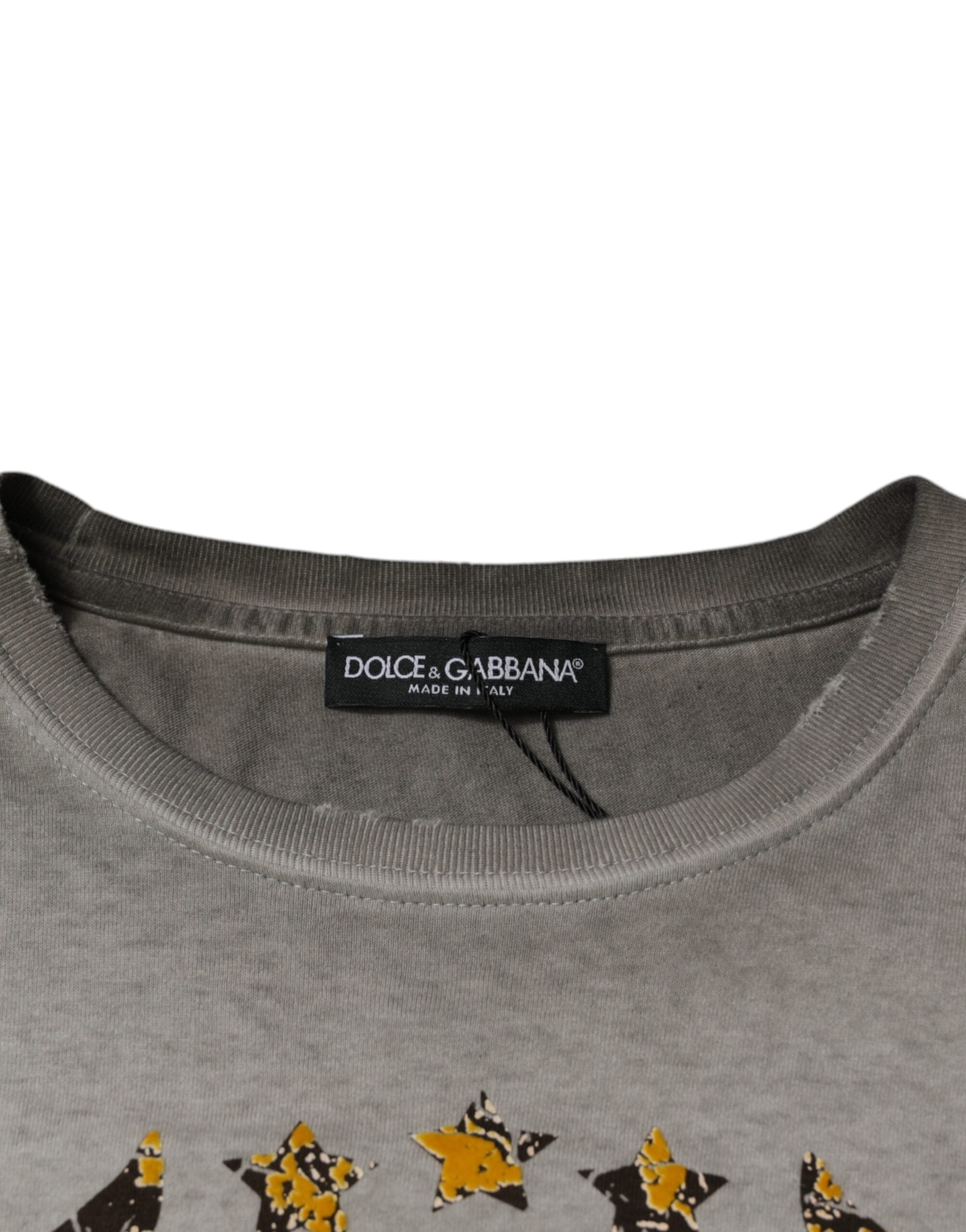 Dolce & Gabbana Grauer Pullover mit Rundhalsausschnitt aus bedruckter Baumwolle