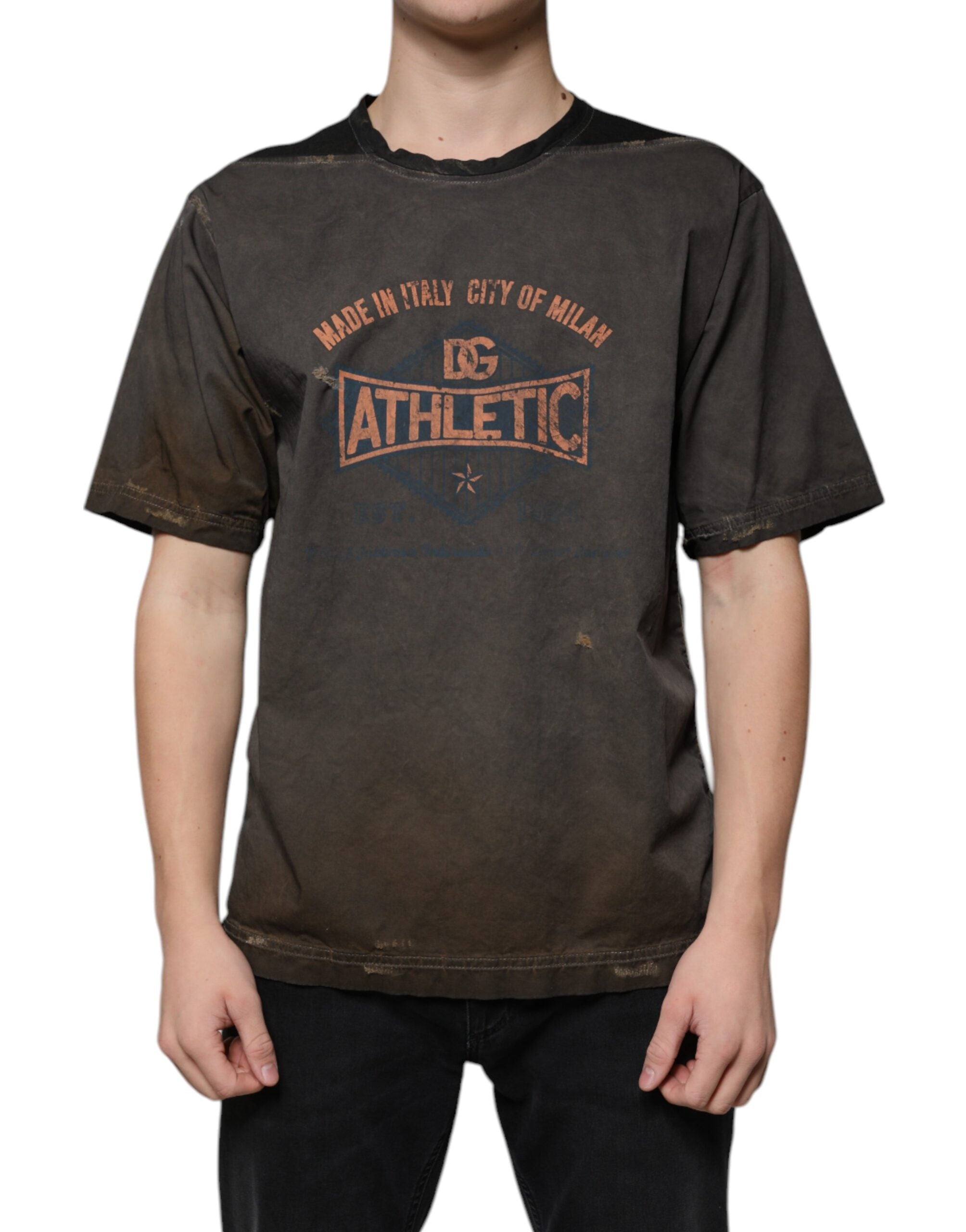 Dolce & Gabbana Braunes T-Shirt aus Baumwolle mit grafischem Print und Rundhalsausschnitt